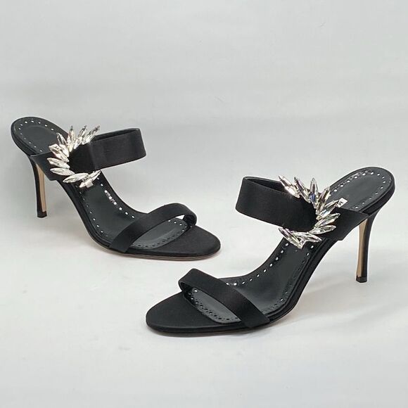 Manolo Blahnik Chivela 90MM Crystal-Embellished Satin Sandals size 39 - Picture 2 of 14